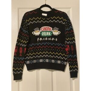 Friends Sweater Womens Medium Black Central Perk Ugly Christmas Fair Isle Knit